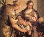 Paolo Veronese The Sacred one Famililia with Holy Barbara and the young one San Juan the Baptist one oil painting